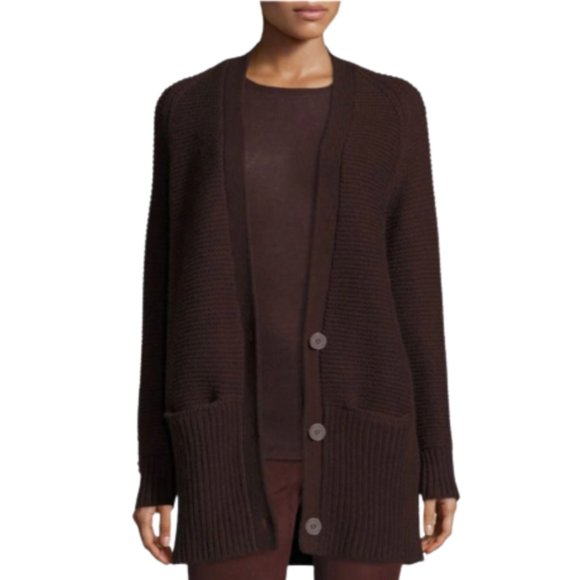 Vince Chunky Wool Cashmere Cardigan Sweater Womens Small Raisin
